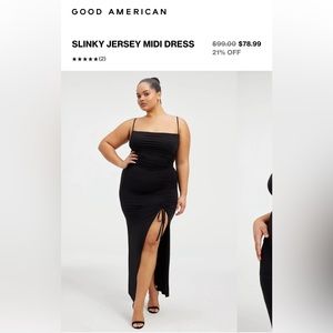Good American Slinky Jersey Midi Dress Black NWT XL 14/16